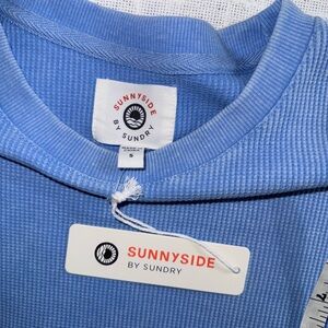 NWT Sunnyside by Sundry faded bright cornflower blue oversized thermal top sz S